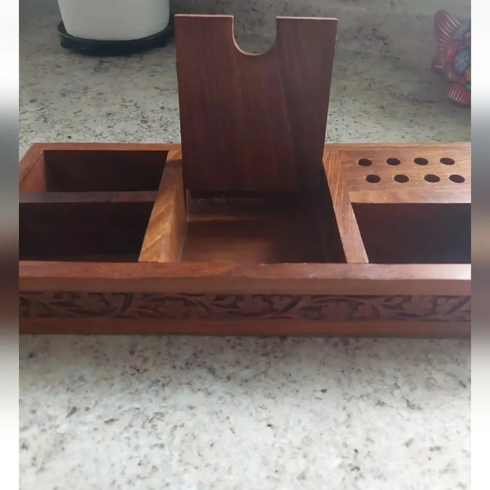 Wooden Ornate Handcarved Home Office/Room Storage Box Florals
